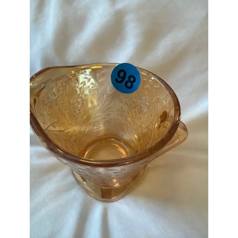 Vintage Pink Depression Carnival Glass Creamer Etched Floral Milk Multitonal